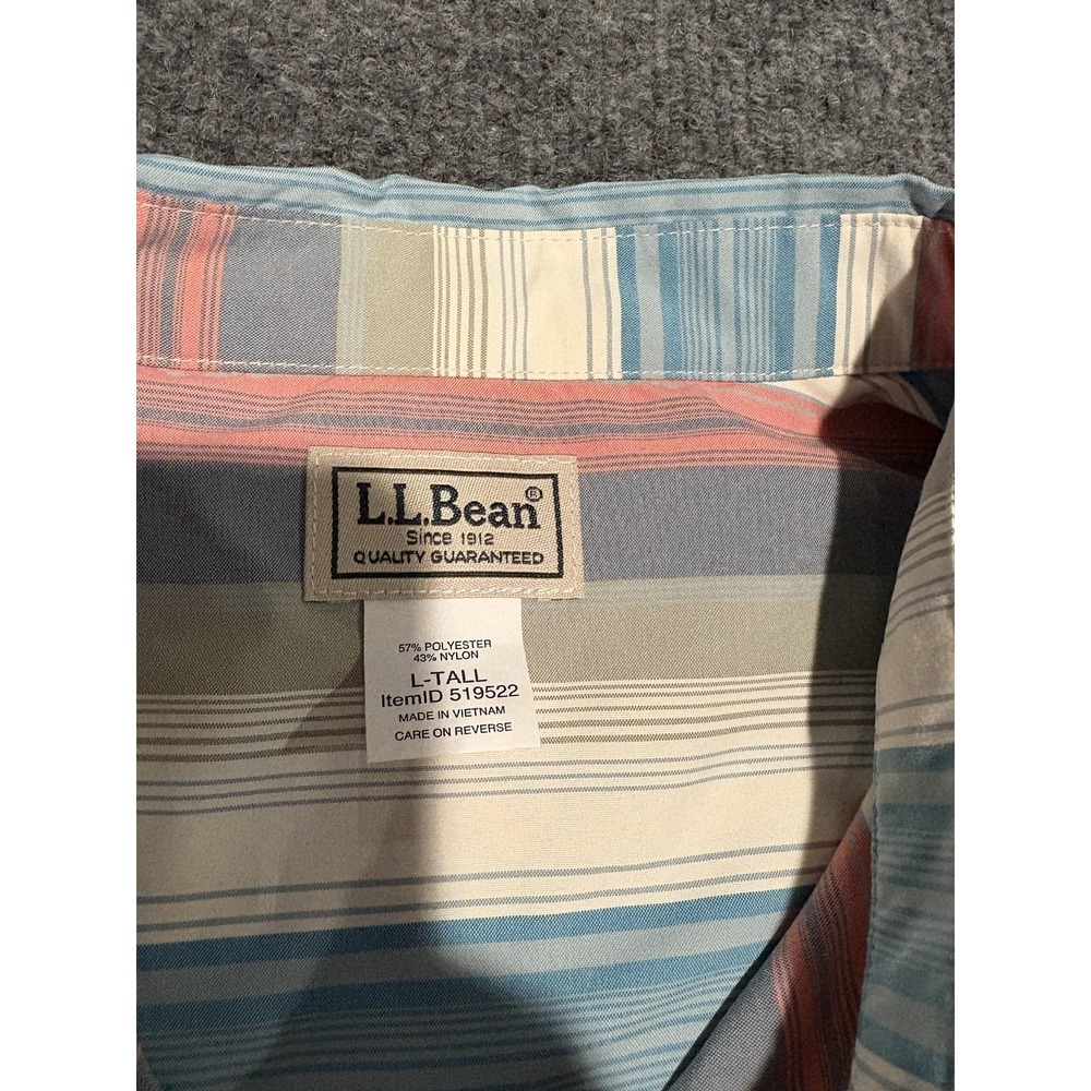 LL Bean Shirt Mens Large Tall Blue Red Striped Short Sleeve Button Down Outdoor - Picture 2 of 9